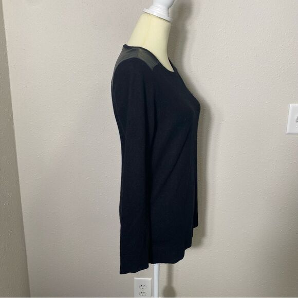 Wythe NY 100% Cashmere & Leather Black Crewneck Pullover Sweater Women's Size M - Picture 8 of 16